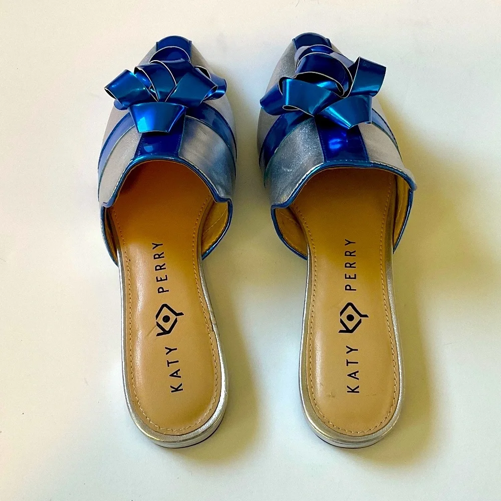 KATY PERRY The Stephanie Mule Metallic Silver Blue Bow Size 6 NWOT - Picture 5 of 9